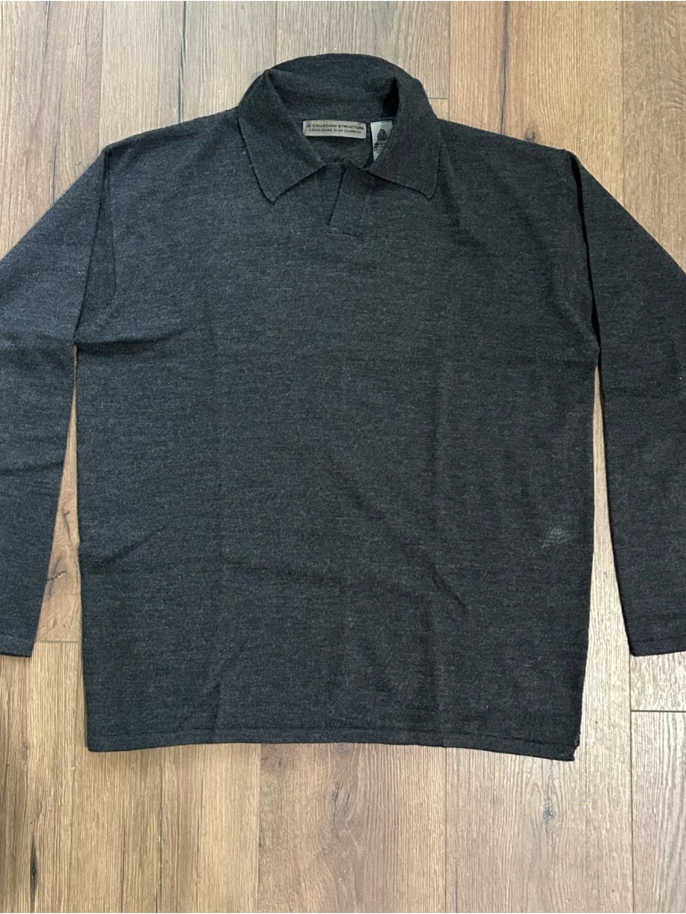 Men's Charcoal Long-Sleeve Polo Sweater